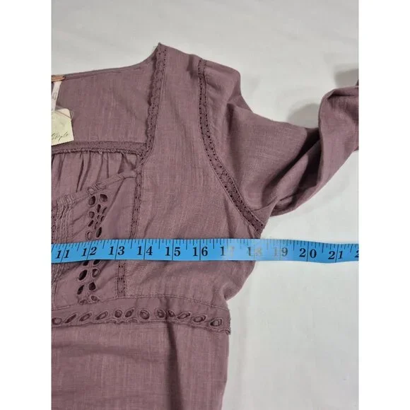 Free People Blouse Size S  Eyelet Lace Crop Top Purple Mauve Roan Rouge (13) - Picture 6 of 13